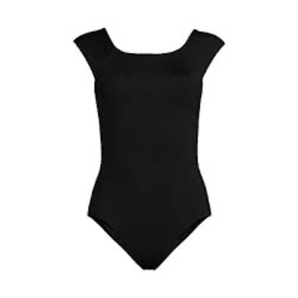 Lands' End Swimsuit Womens 12L Black New Cap Sleeve Crisscross Back One Piece